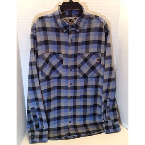 Duluth Trading Shirt Men LT Tall Blue Plaid Flannel 40 Grit Work Gorpcore Grunge - Picture 2 of 10